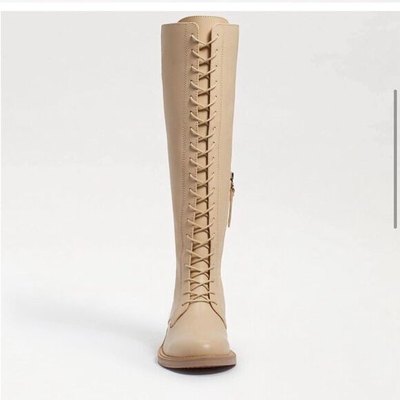 Sam Edelman Nance Lace Up Eggshell Leather Knee High Boots NWOB - Picture 4 of 9